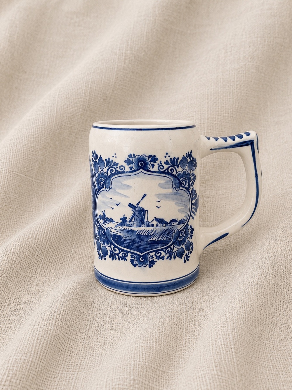 Vintage Delft Blue Hand-Painted Sailing Ship Mug Tankard | Holland Dutch Pottery
